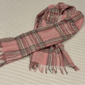 Barbour Pink and Gray Plaid Wool Scarf Wrap